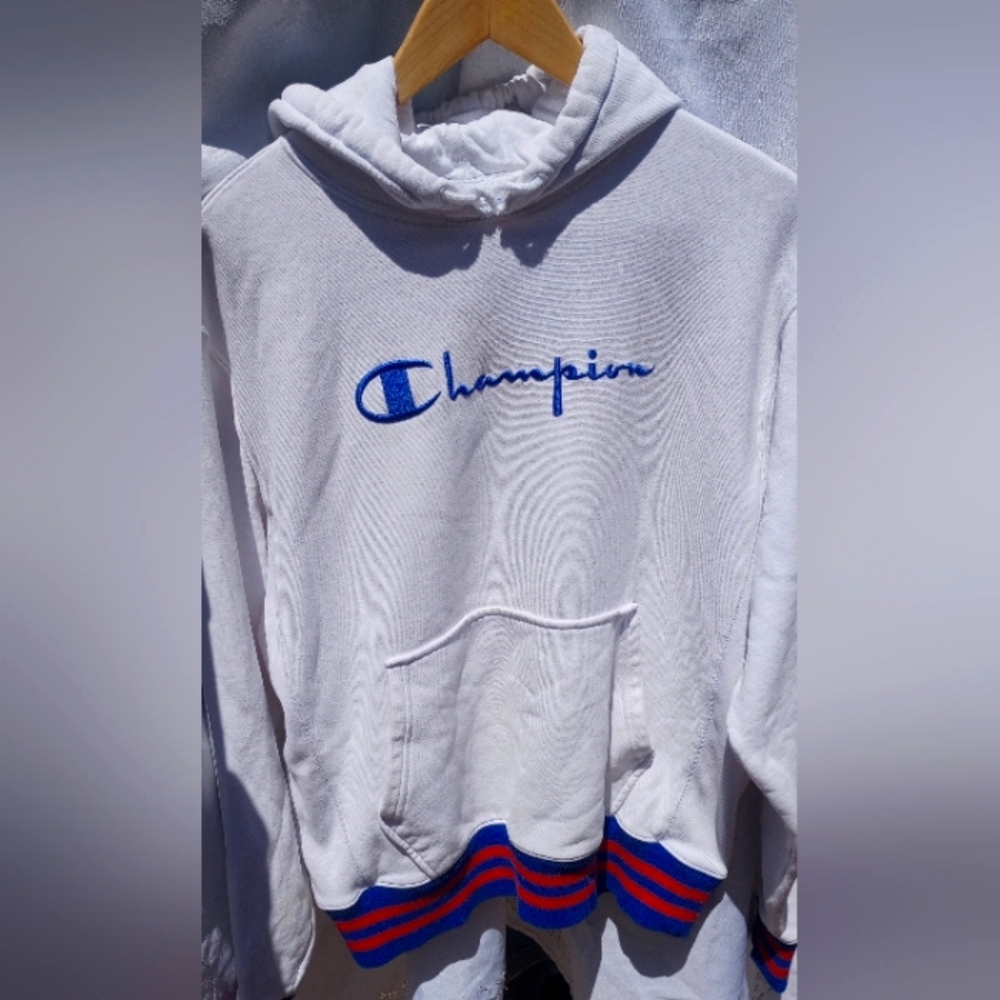 Vintage Champion hoodie, size Men's medium, red, white and blue, reverse weave